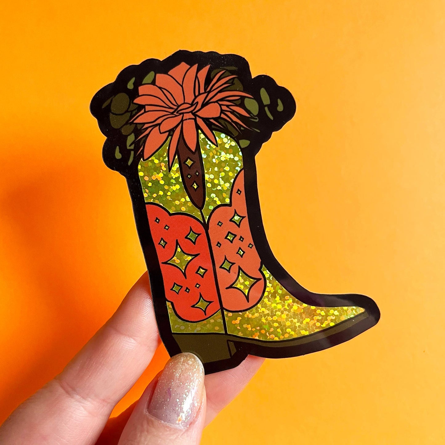 Floral Boot Glitter Sticker