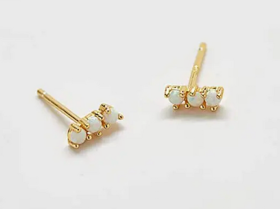 Gold Vermeil Opal Semiprecious Stone Bar Stud Earrings