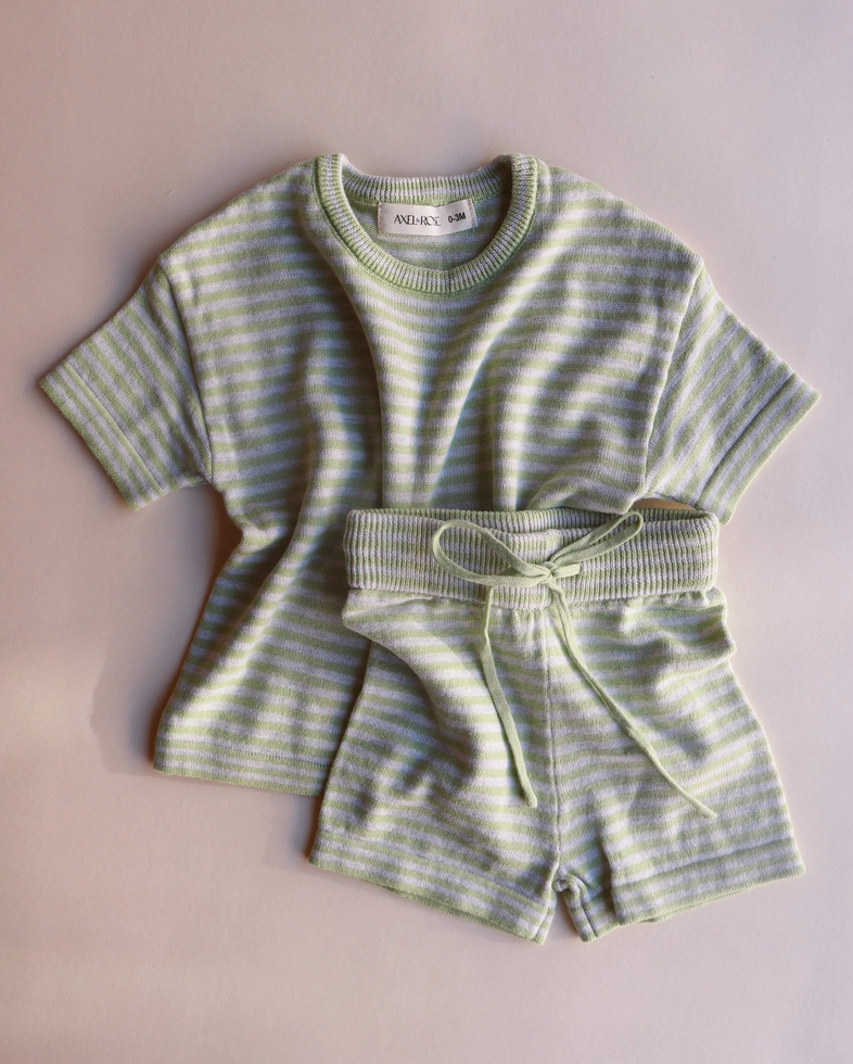 Spring Green Stripe Shorts Two Piece Set