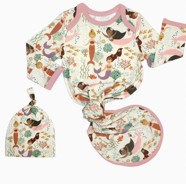 Making Waves Mermaids Newborn Gift Knotted Gown and Hat Set