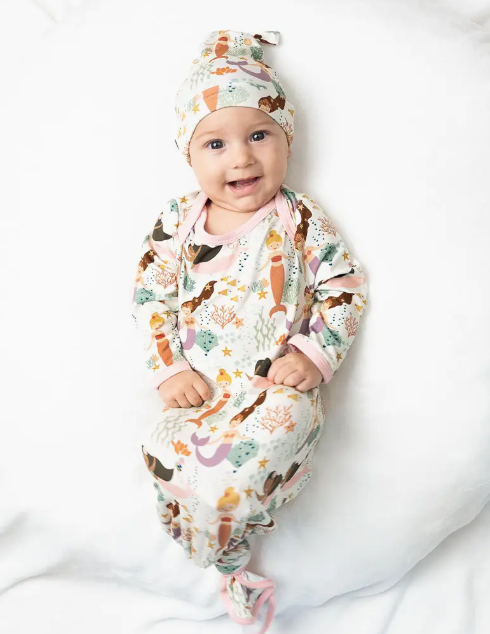 Making Waves Mermaids Newborn Gift Knotted Gown and Hat Set