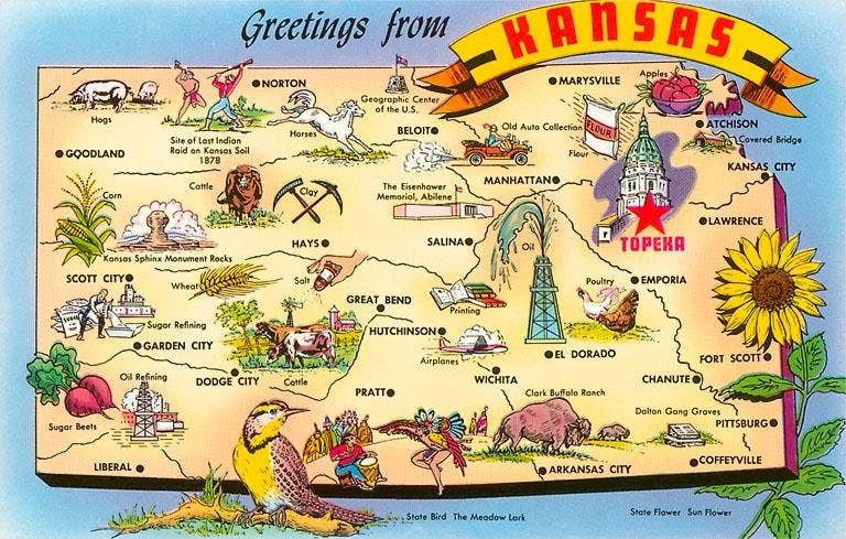 Kansas Map Postcard