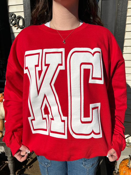 KC Puffed Letter Red Crewneck Sweatshirt