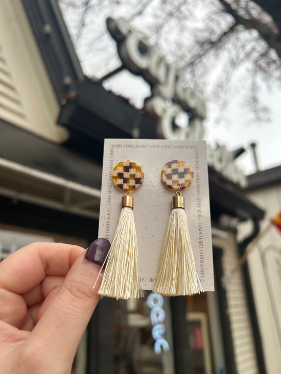 Tortoise Checkered Tassel Earrings