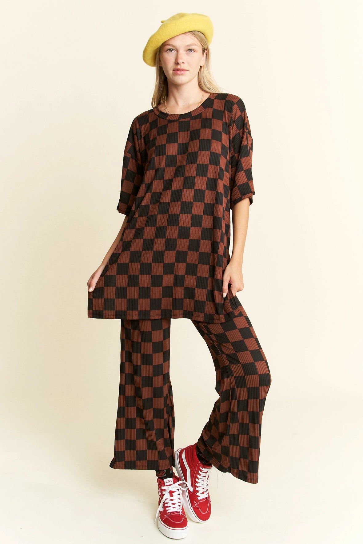 Long Live Checkered Print Top and Pants Set