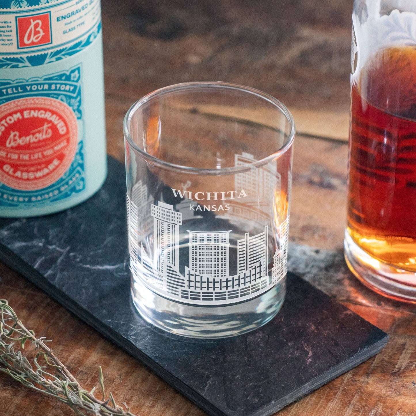 Wichita, Kansas Skyline Engraved Glasses