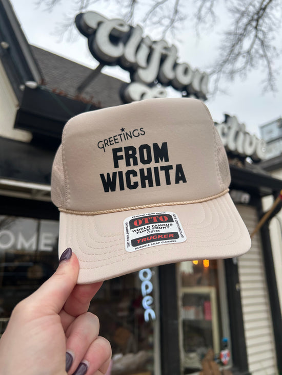 Greetings from Wichita Beige Foam Trucker Hat