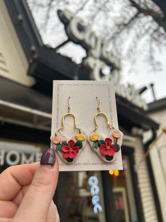Floral Citrus Dangle Earrings