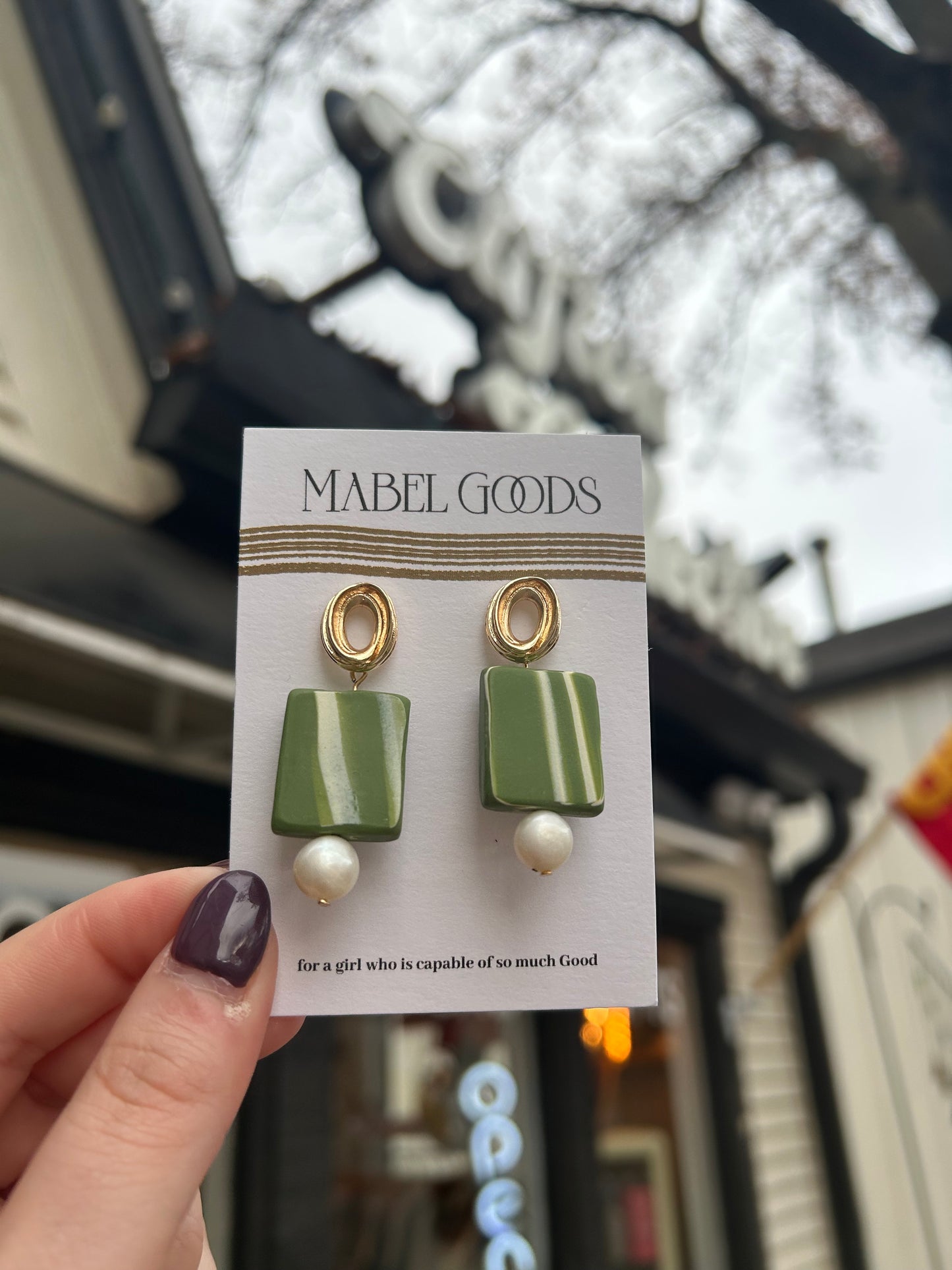 Green Square Beads Earrings