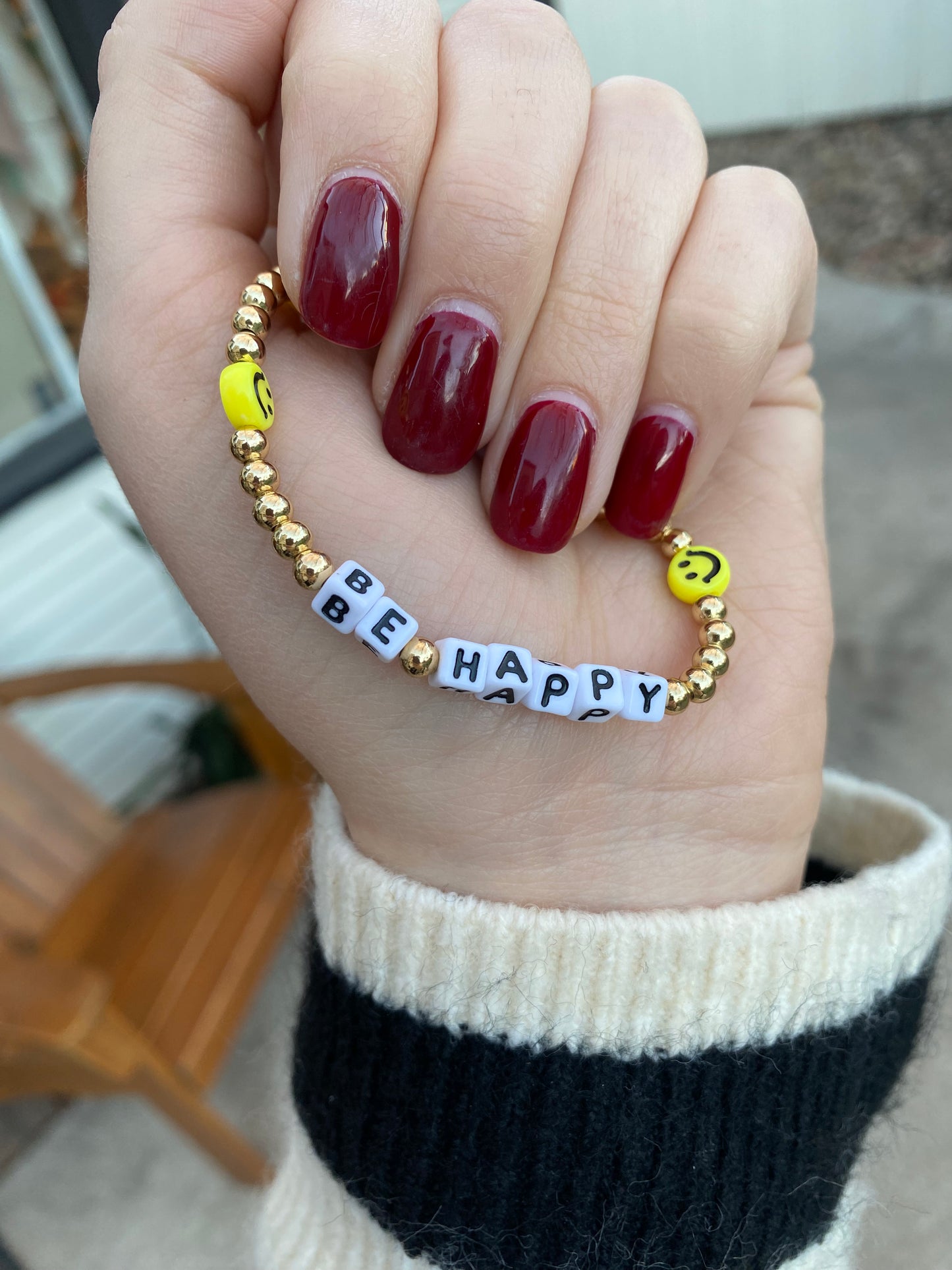 Be Happy Gold Little Words Bracelet