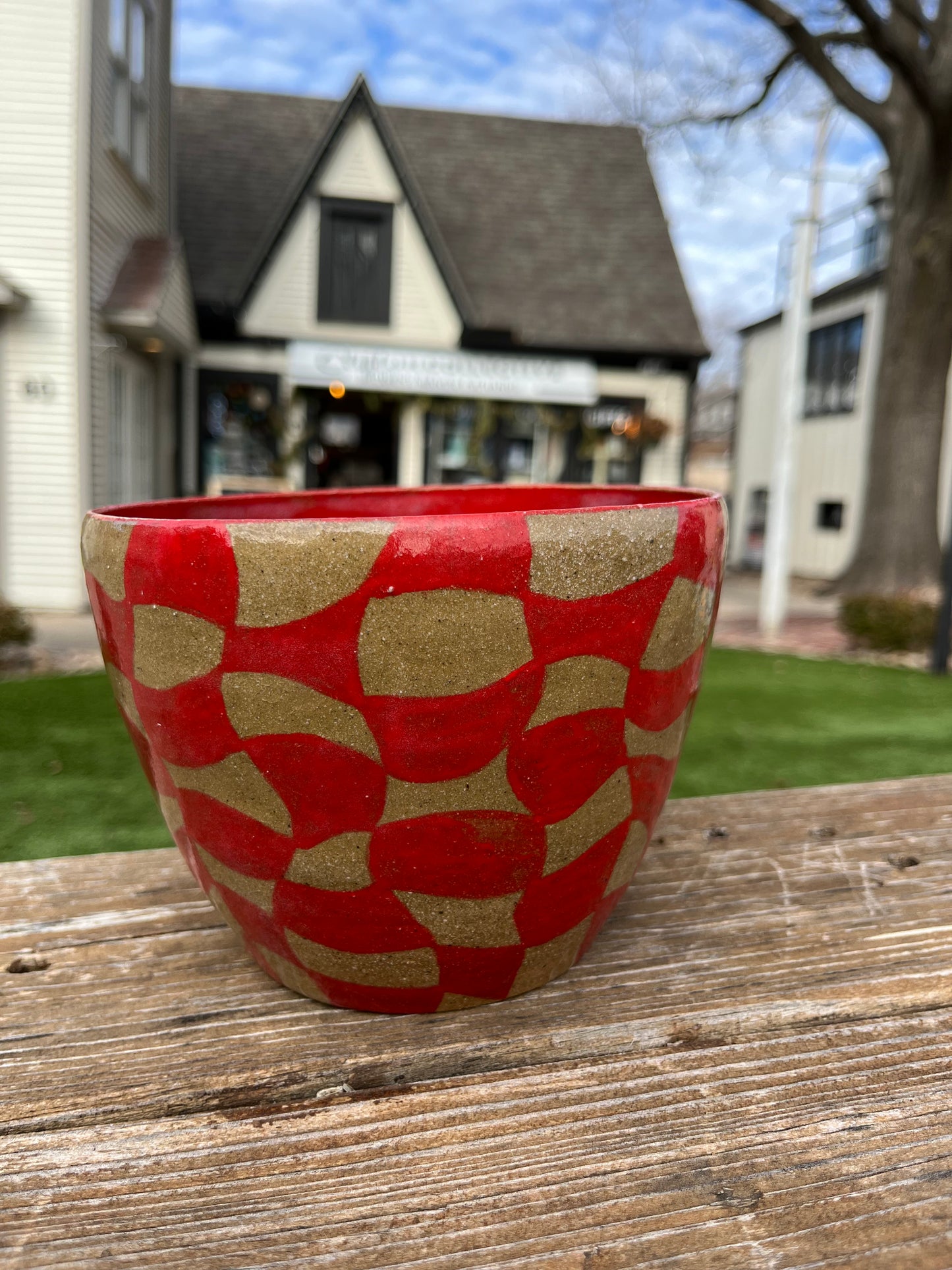 Kincaid Red Checkered Ceramic Pot