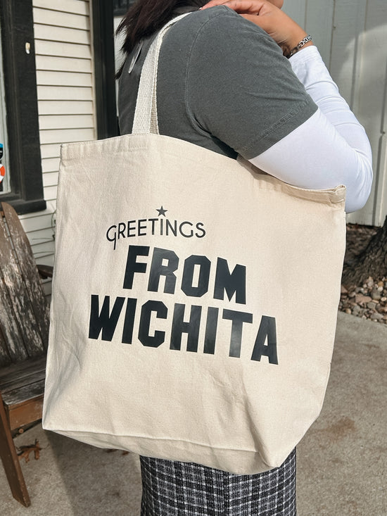 Greetings From Wichita Black and White Tote