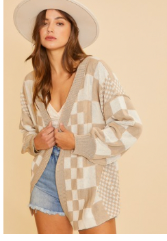 Load image into Gallery viewer, Multi Checkerboard Medium Weight Cardigan
