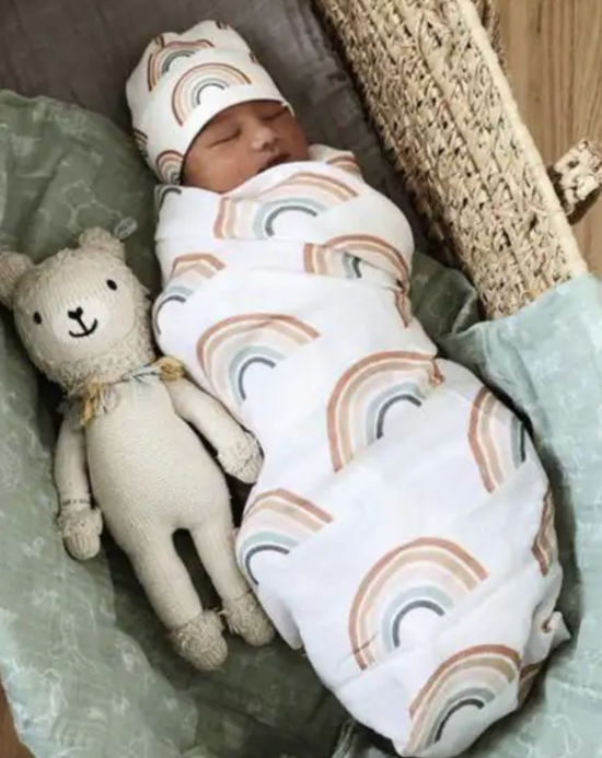 Load image into Gallery viewer, Neutral Rainbow Swaddle Blanket
