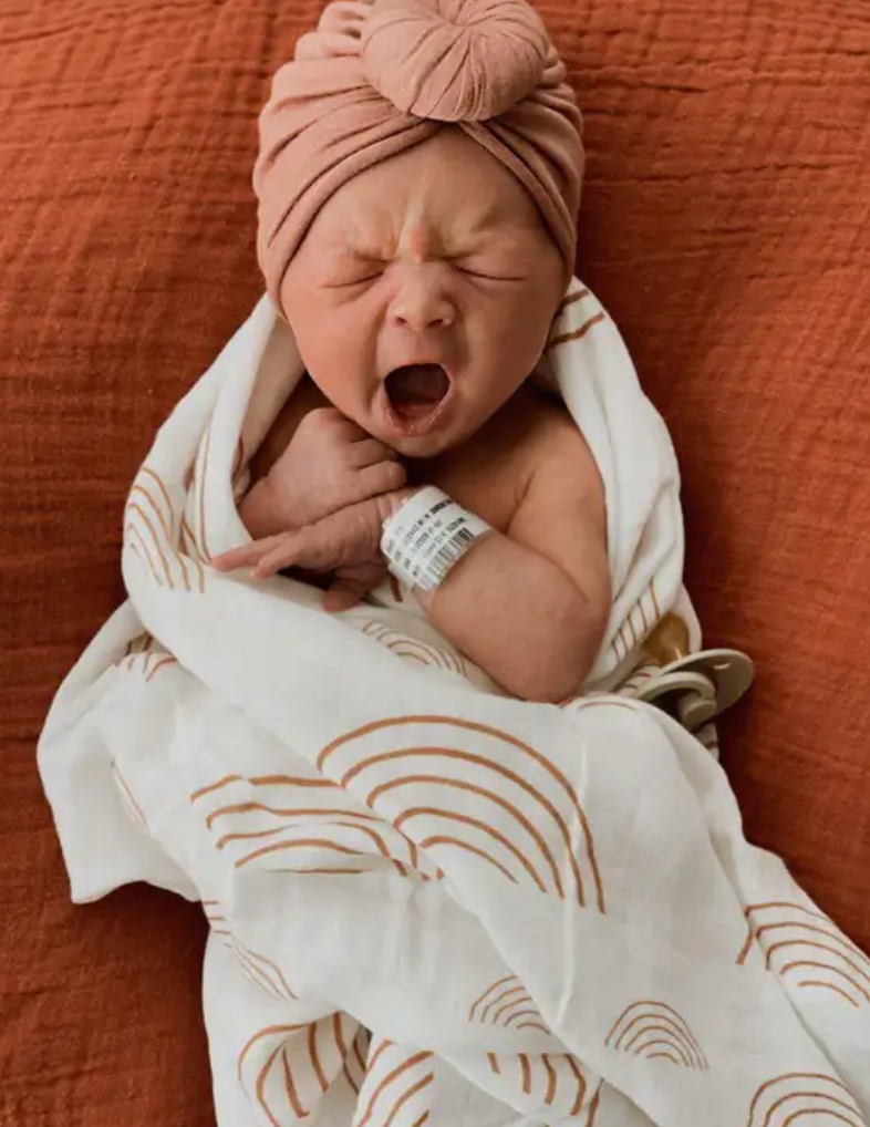 Carmel and White Rainbow Swaddle