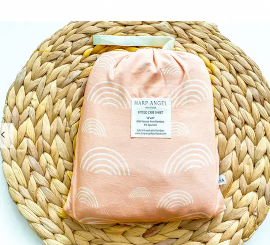 Premium Bamboo Fitted Crib Sheet - Blush Pink Rainbow