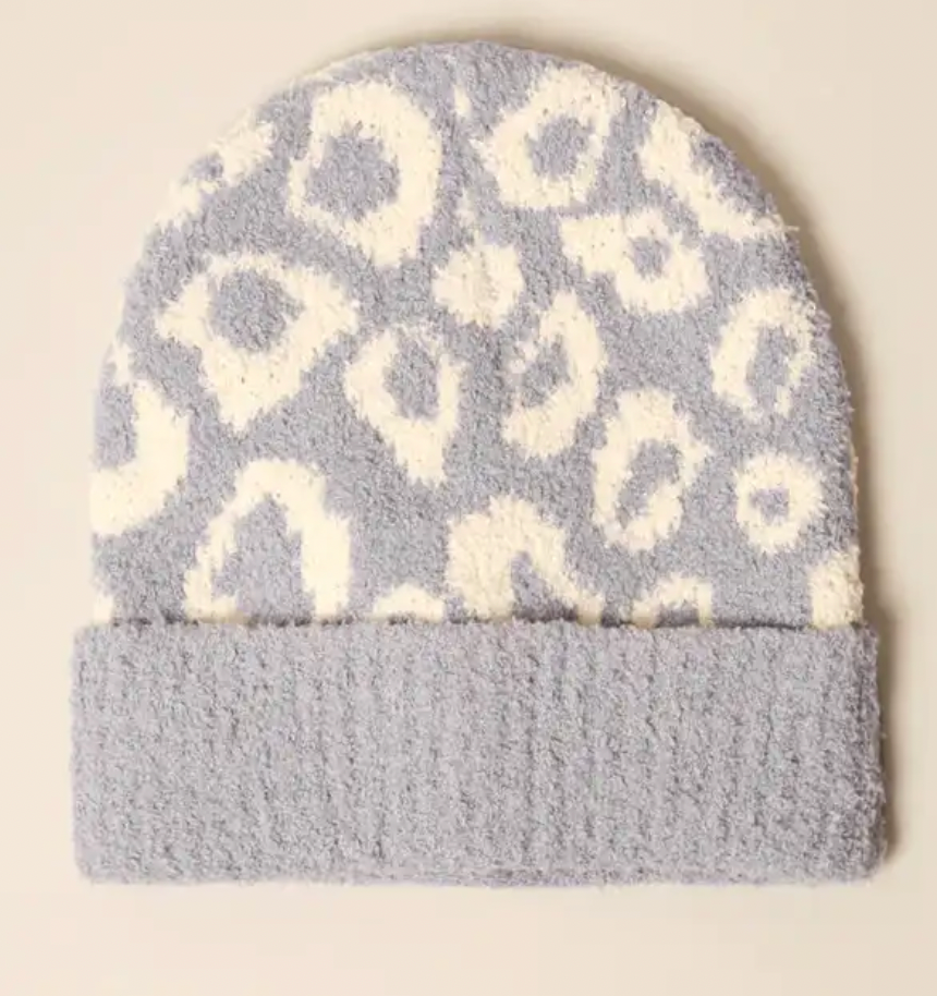 Kid's Leopard Print Soft Ribbed Cuff Beanie Hat