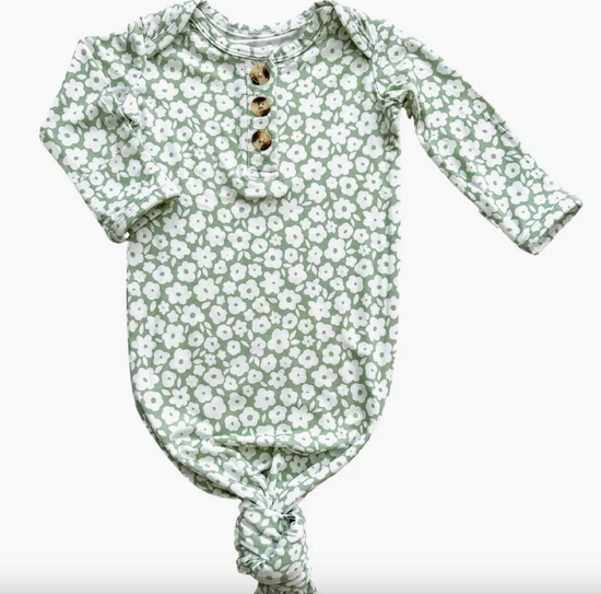 Knotted Baby Gown - Sage Ditsy Floral