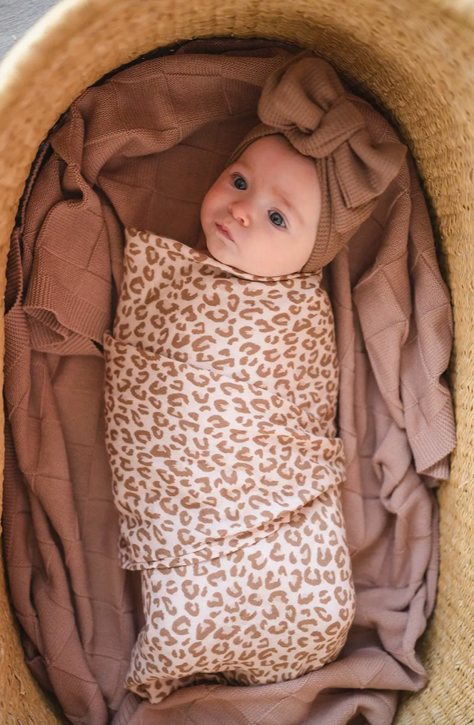 Brown Leopard Swaddle Blanket