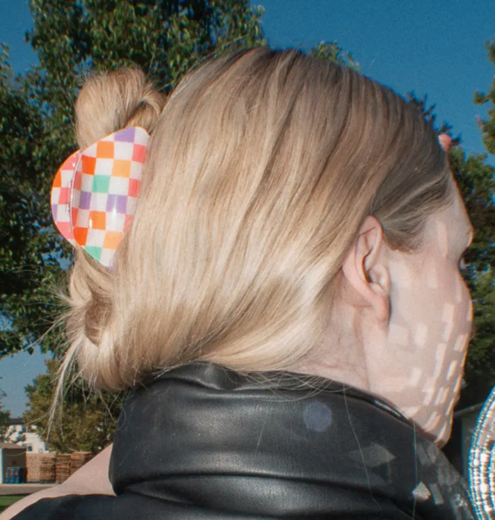 Checker Rainbow Hair Claw Clip