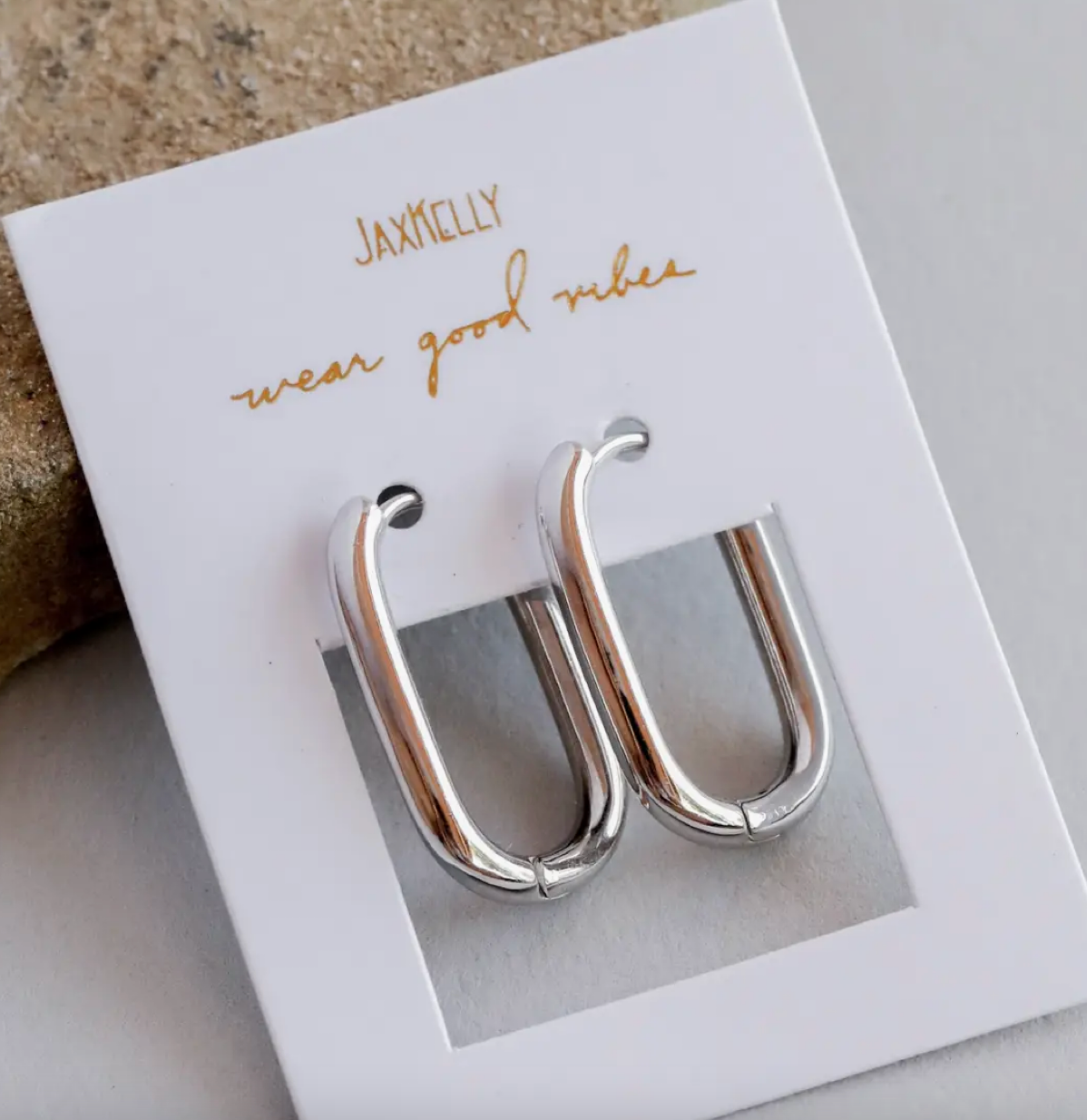 Silver Hoop - Large Rectangle - Earrings