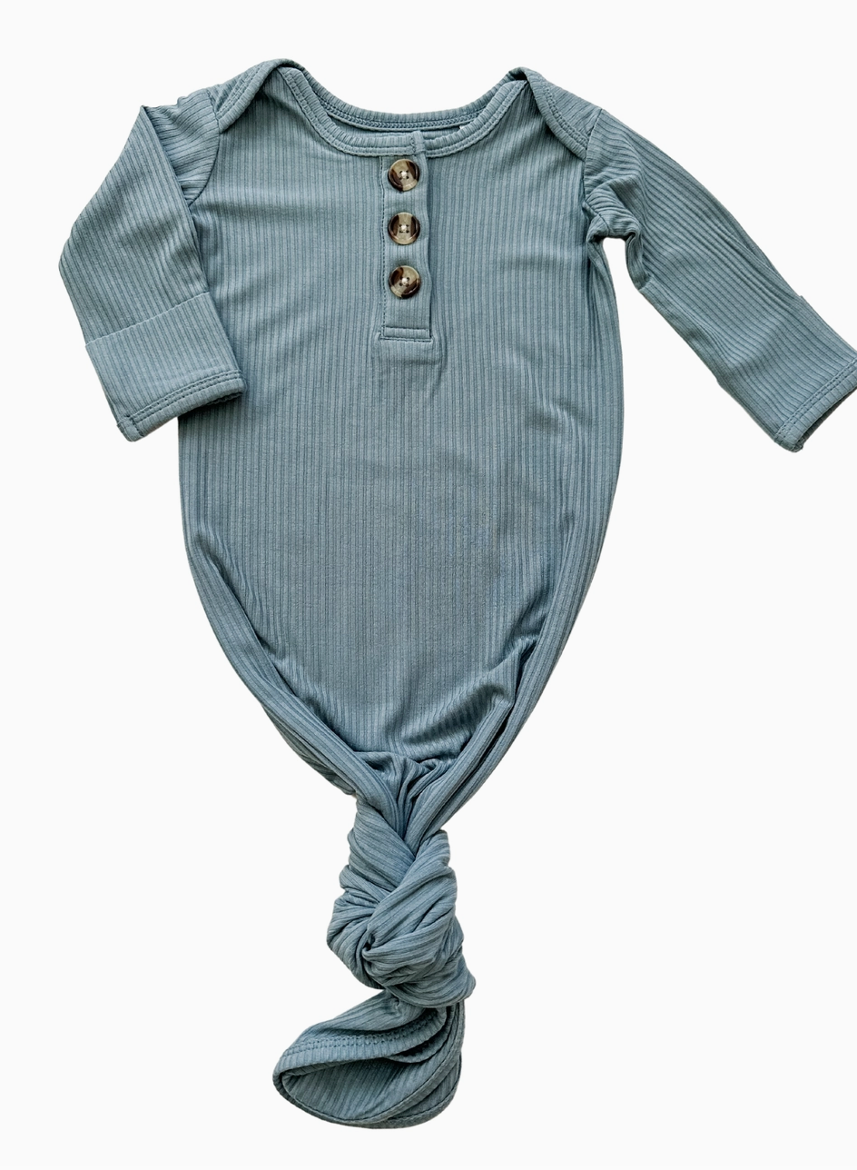 Knotted Baby Gown - Arona Blue Ribbed