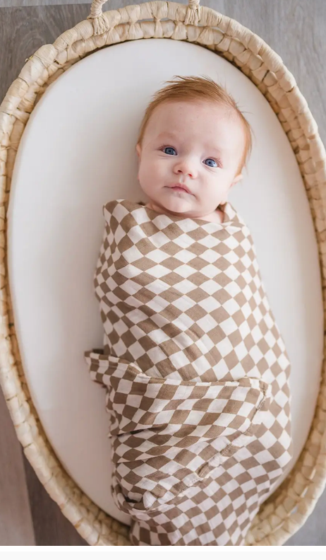 Bamboo Swaddle Blanket - Toffee Checkered