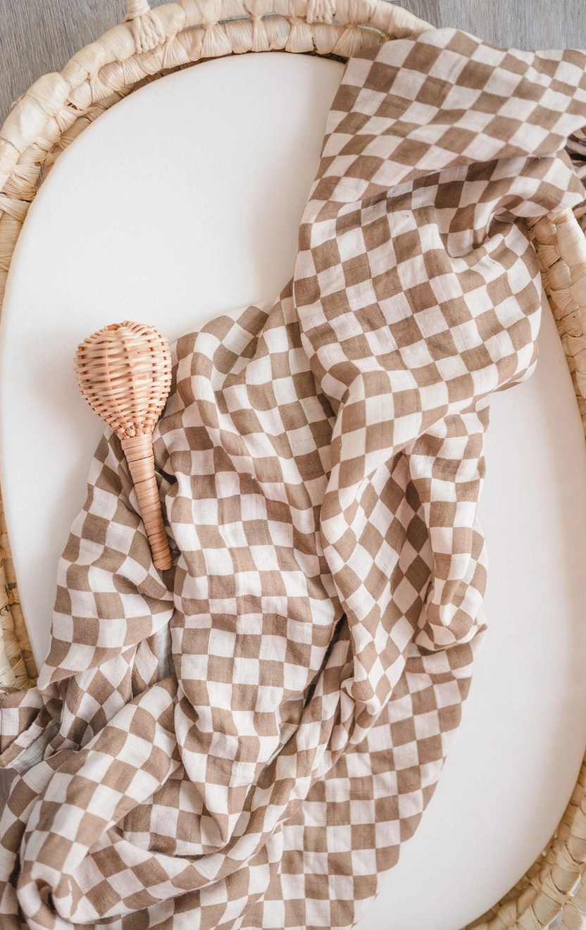 Bamboo Swaddle Blanket - Toffee Checkered