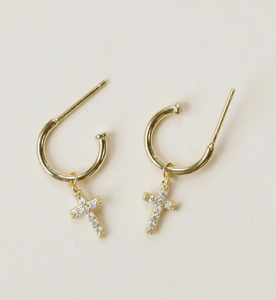 Gold Hoop - Cross - Gold Earrings