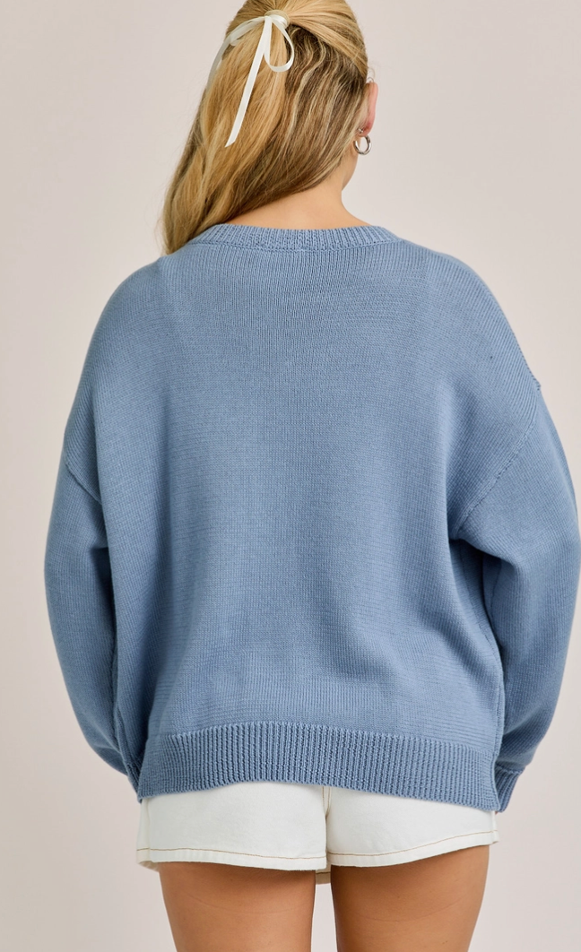 "Horseshoe" Graphic Long Sleeve Round Neck Cardigan