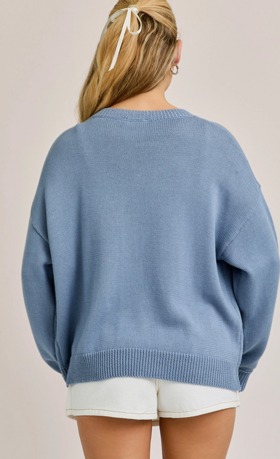 "Horseshoe" Graphic Long Sleeve Round Neck Cardigan