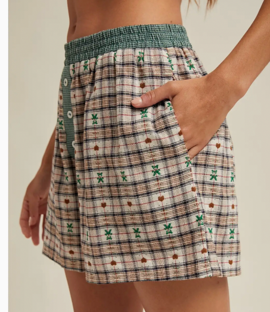 Heart Teddy Bear Plaid Boxer