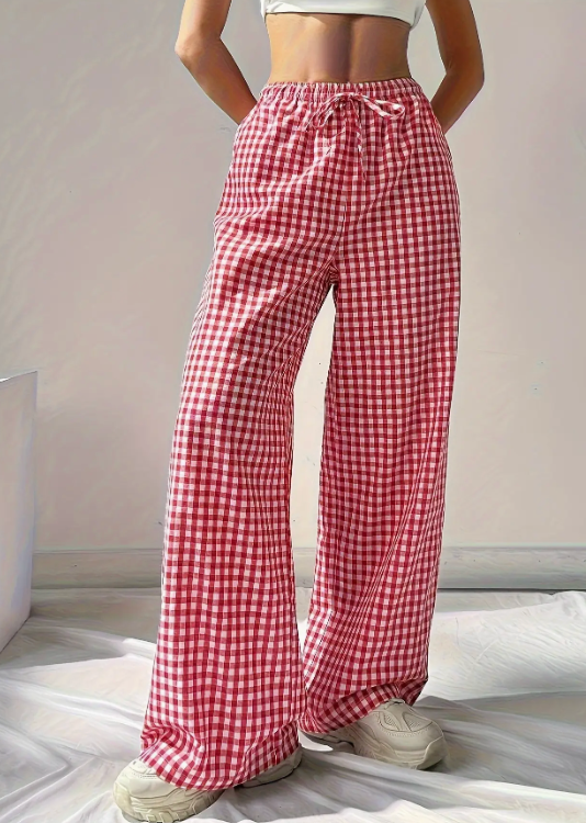 Easy Cozy Red Gingham Lounge Wide Leg Pants