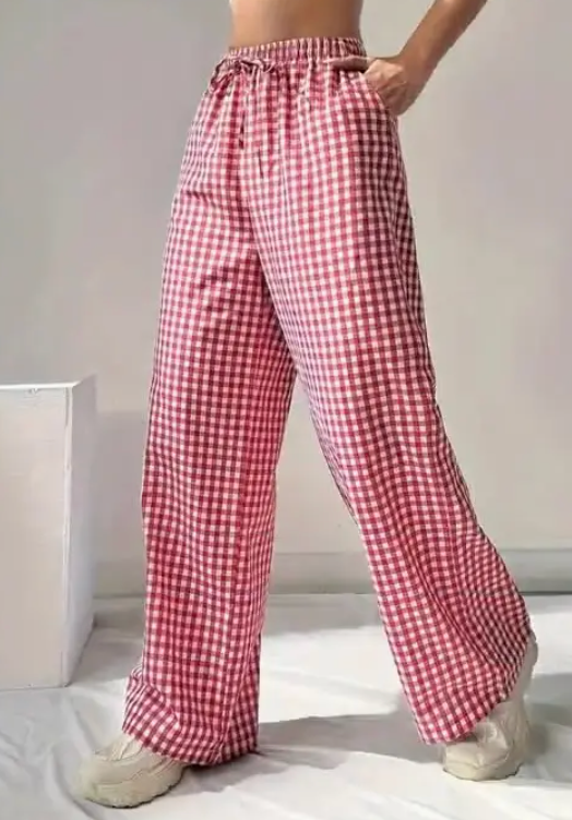 Easy Cozy Red Gingham Lounge Wide Leg Pants