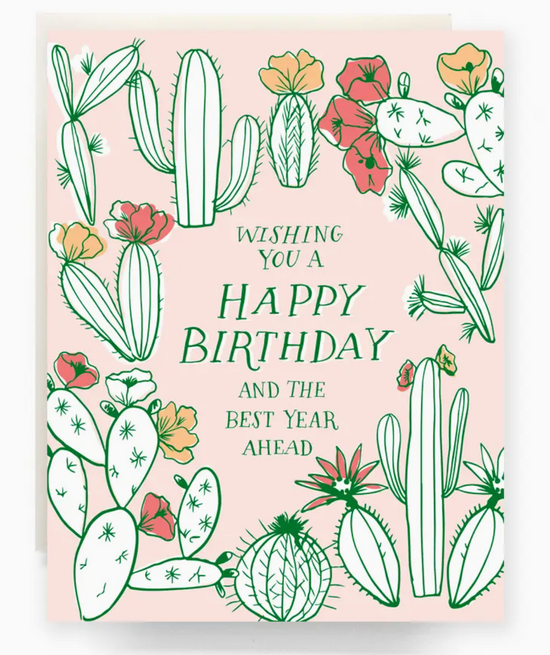 Cactus Toile Birthday Greeting Card