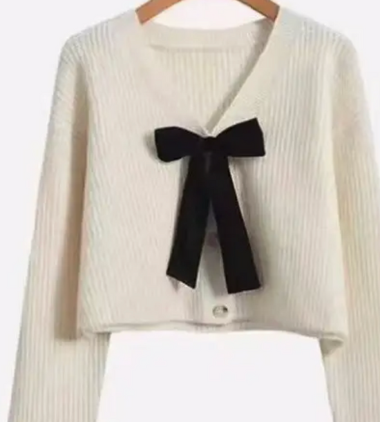 Bow Tie V-Neck Cropped Cardigan