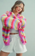 Multi-Striped Sweater Cardigan Pink Combo