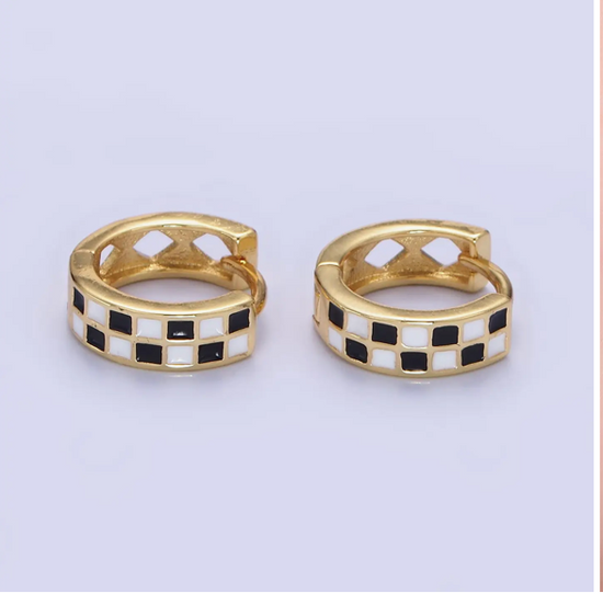 Checkered Huggie Earrings