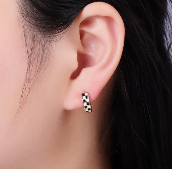 Checkered Huggie Earrings