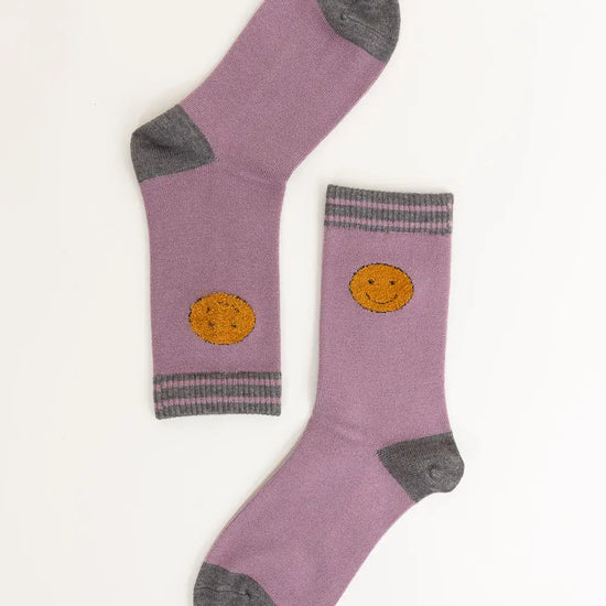 Smiley Face Embroidered Crew Socks