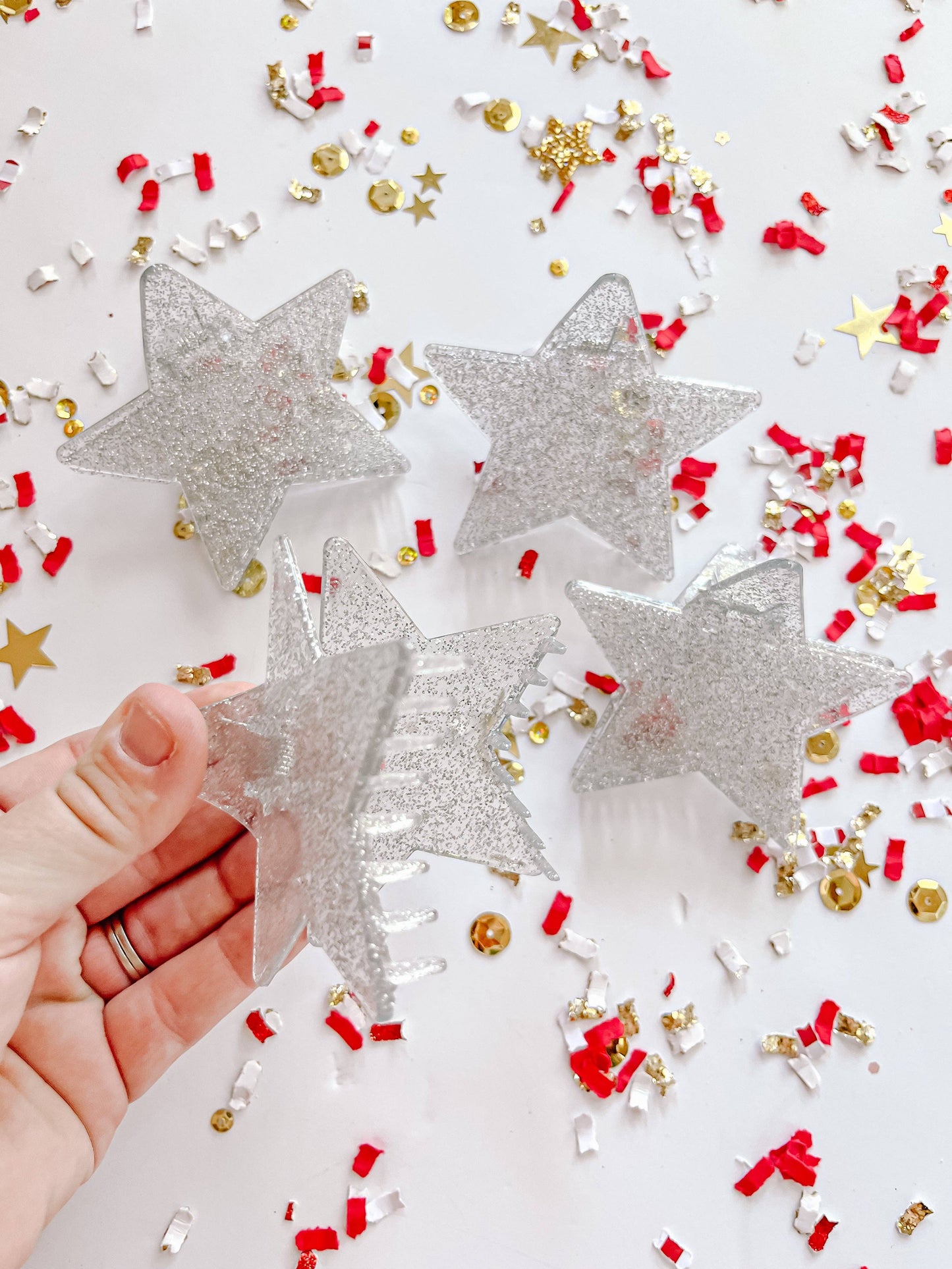 Silver Glitter Star Claw Clip