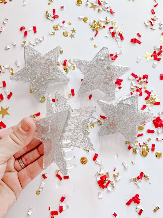 Silver Glitter Star Claw Clip