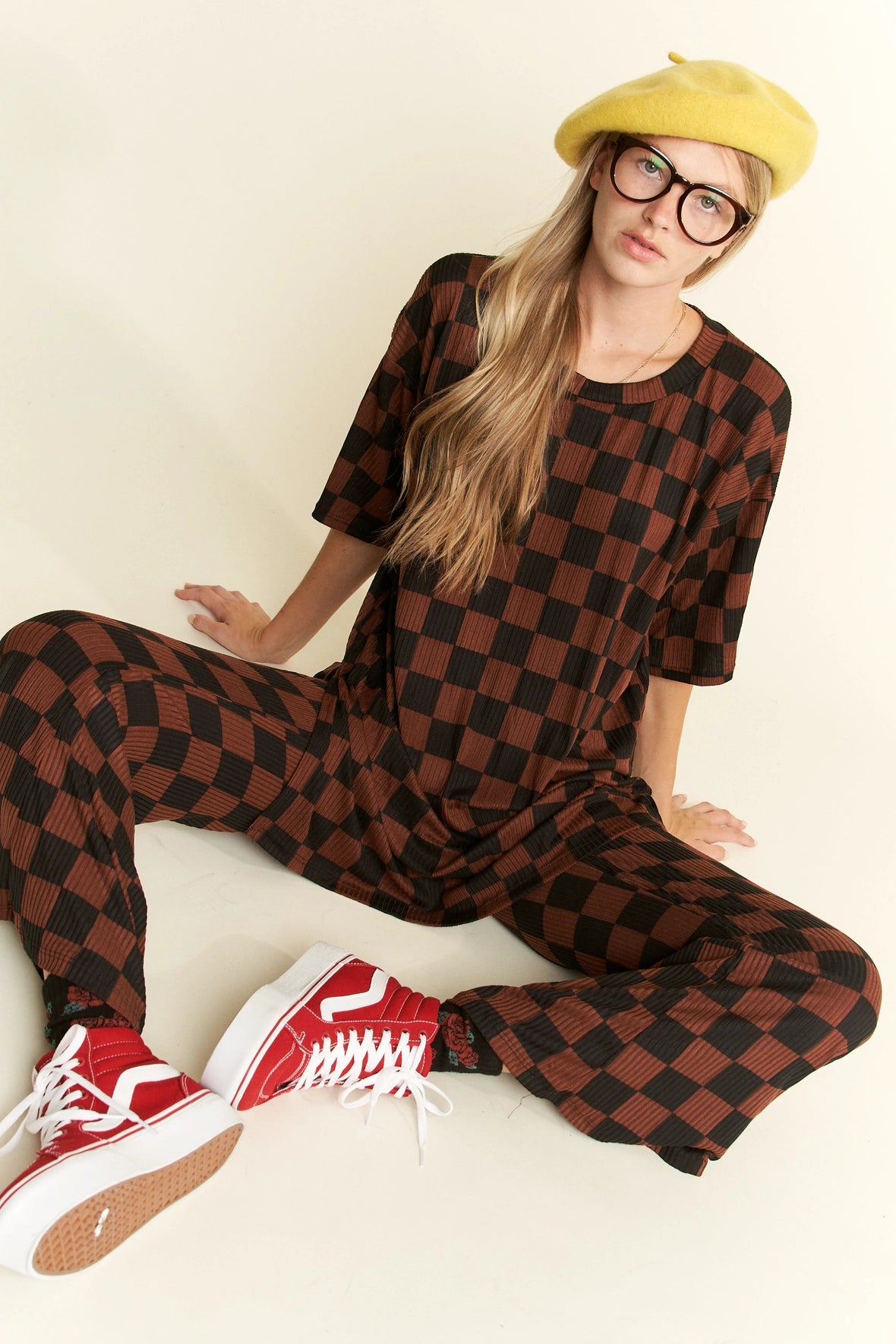 Long Live Checkered Print Top and Pants Set