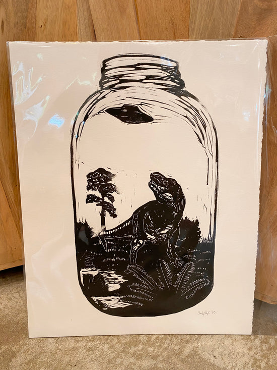 T Rex and UFO in a Mason Jar Large Print