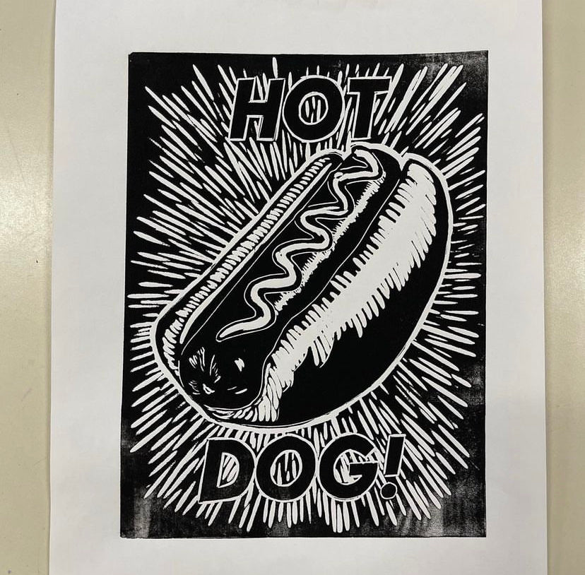 Load image into Gallery viewer, Hot Dog Black &amp;amp; White Print
