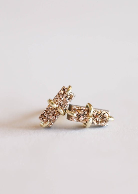 Load image into Gallery viewer, Rose Gold Druzy Bar Stud Earrings

