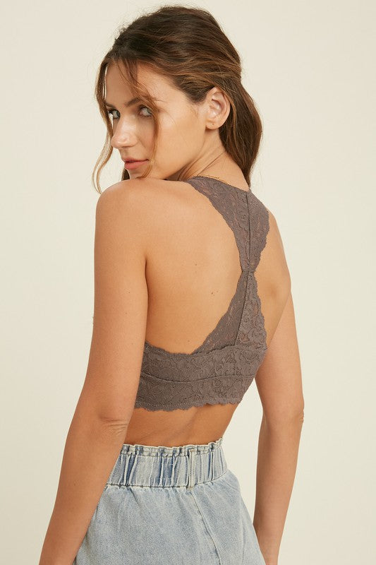 FREE PEOPLE Galloon Lace Racerback Gray Bralette - GRAY