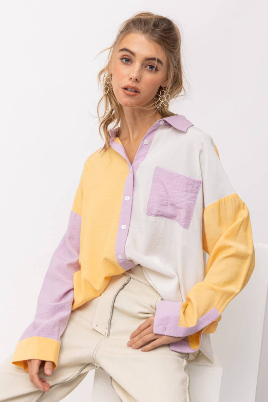 Spring Is On Color Block Button Down