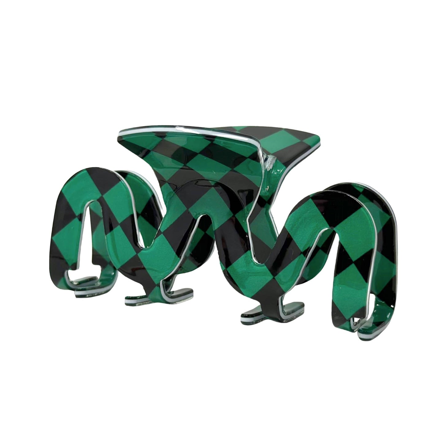 Black & Green Check Squiggly Hair Claw