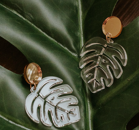 Monstera Leaf Clear Acrylic Dangle Earrings